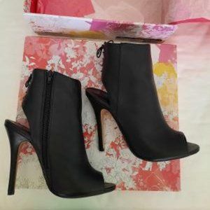Chinese Laundry Jinxy Black Leather Open Toe Booties